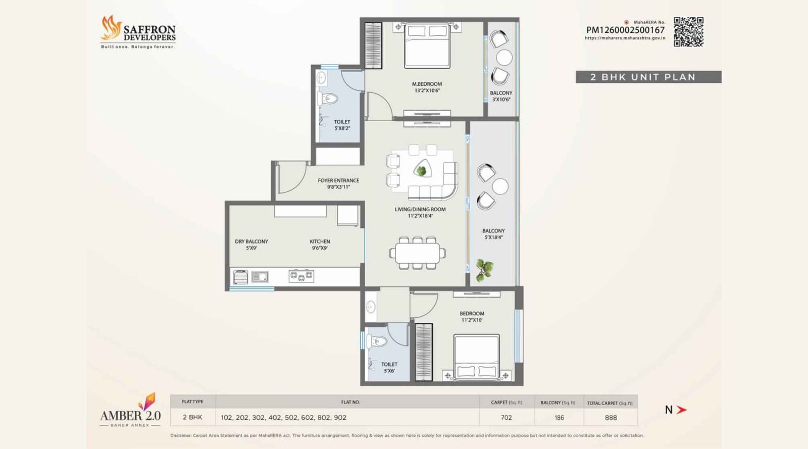 Saffron-Amber-Floor-Plan-2-Bhk-888-sqft